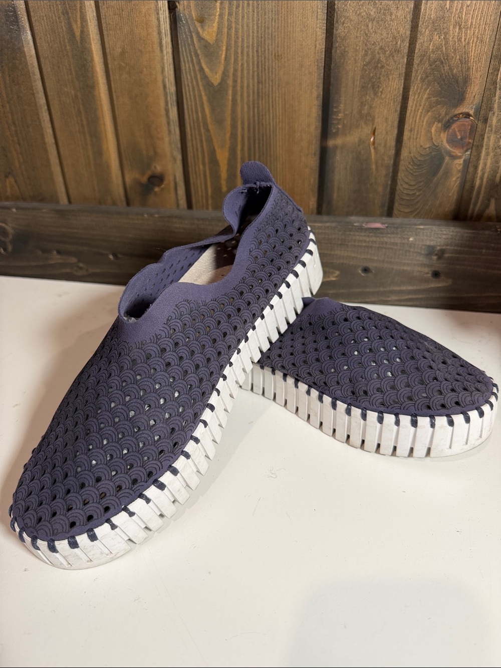 Ilse Jacobsen Navy Laser-Cut Slip-On Sneakers